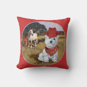 Westie Cowboy with Horses Cushion