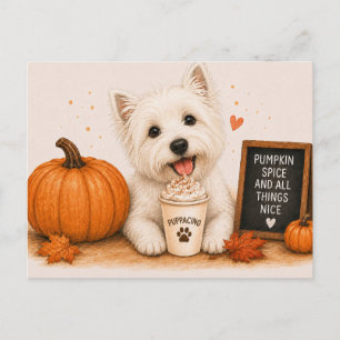Westie Cozy Pumpkin Spice Autumn Puppaccino Postcard