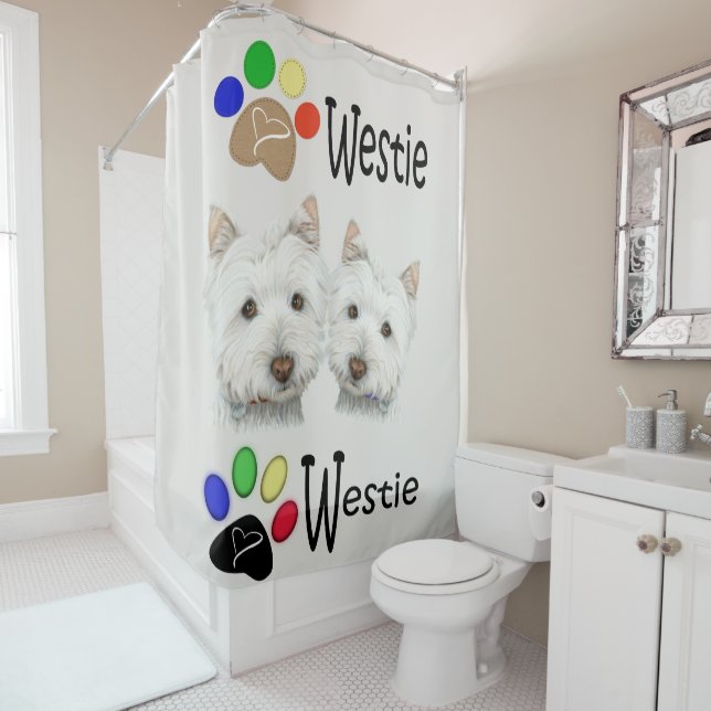 Westie Dog Art and Paws Shower Curtain (In Situ)