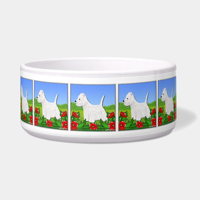 Westie Dog Bowl with West Highland White Terriers (Left)
