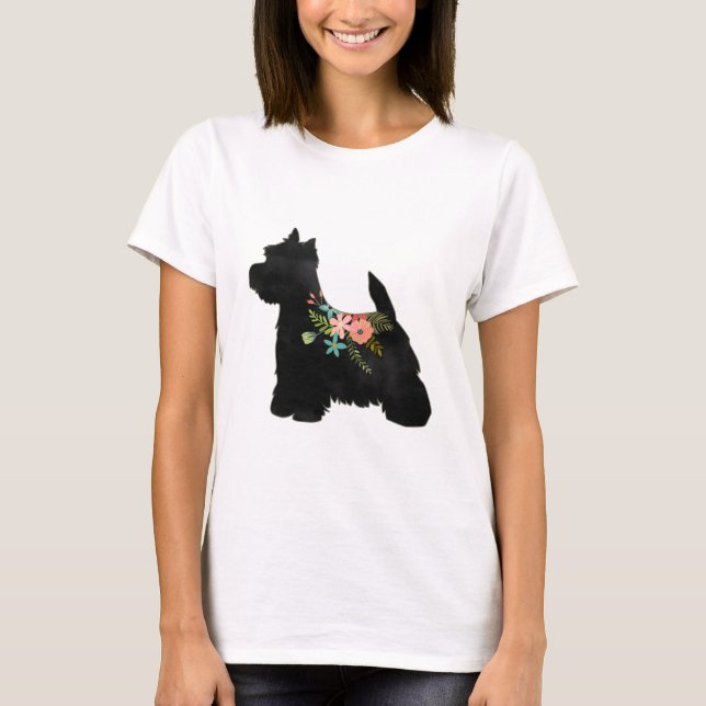 Westie Dog Breed Boho Floral Silhouette T-Shirt (Front)