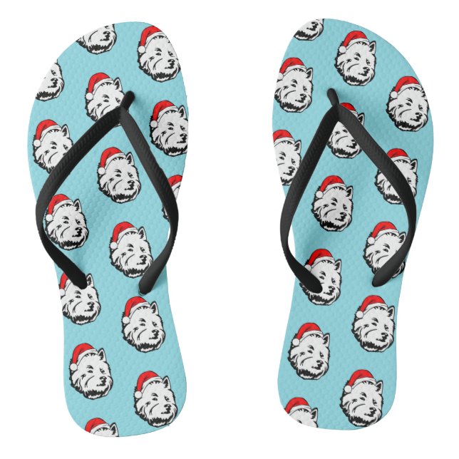 Westie Dog Christmas Santa Hat Flip Flops (Footbed)