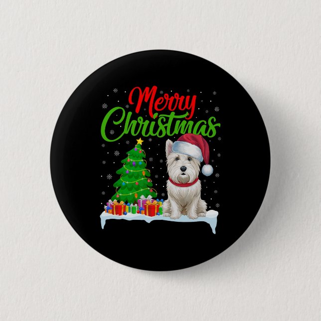 Westie Dog Christmas Tree Lights Funny Xmas Westie 6 Cm Round Badge (Front)