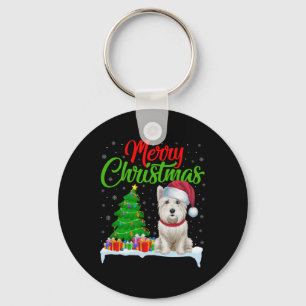 Westie Dog Christmas Tree Lights Funny Xmas Westie Key Ring
