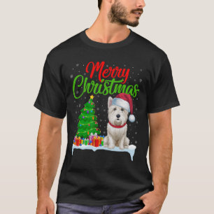 Westie Dog Christmas Tree Lights Funny Xmas Westie T-Shirt