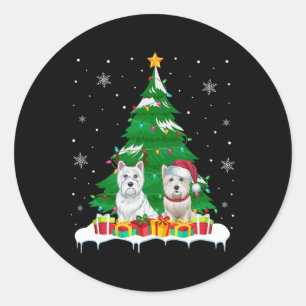 Westie Dog Christmas Tree Lights Santa Reindeer Xm Classic Round Sticker