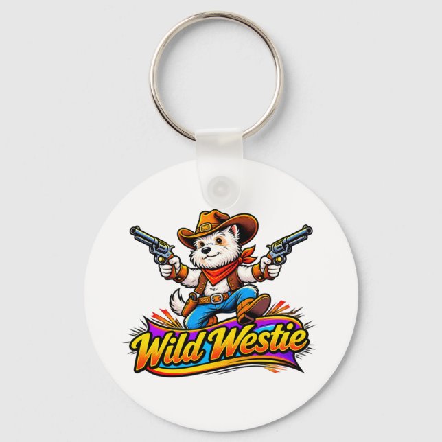 Westie Dog Cowboy Keyring (Original Design) (Front)