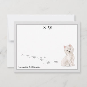 Westie Dog Grey Border Monogram Personalised Card