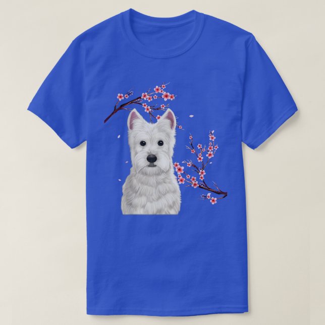 Westie Dog Japanese Cherry Blossom Sakura Flower V T-Shirt (Design Front)