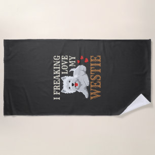 Westie Dog Love Typography Beach Towel