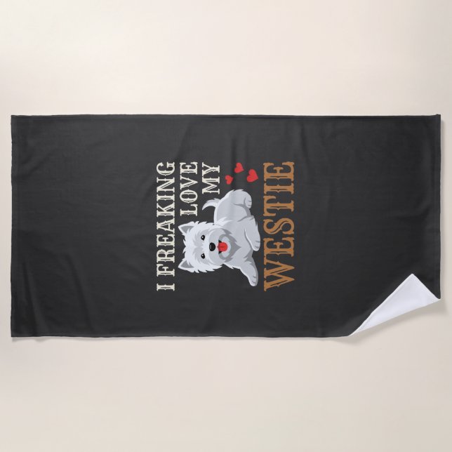 Westie Dog Love Typography Beach Towel (Front)