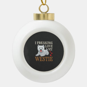 Westie Dog Love Typography Ceramic Ball Christmas Ornament