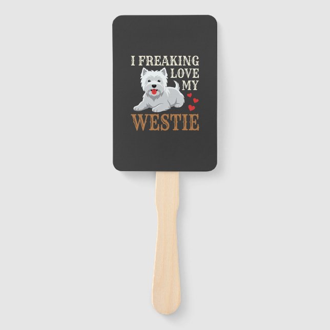 Westie Dog Love Typography Hand Fan (Front)