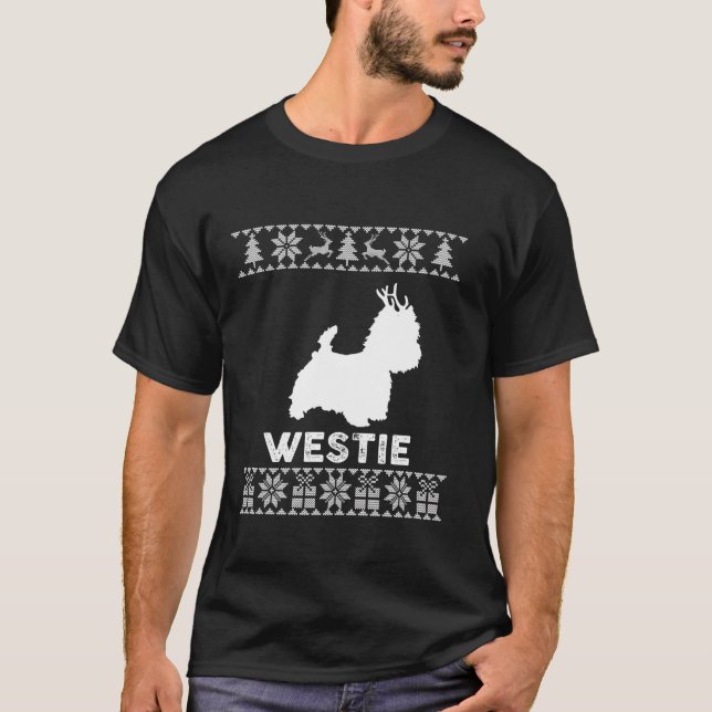 Westie Dog Lover Christmas Reindeer Ugly Christmas T-Shirt (Front)