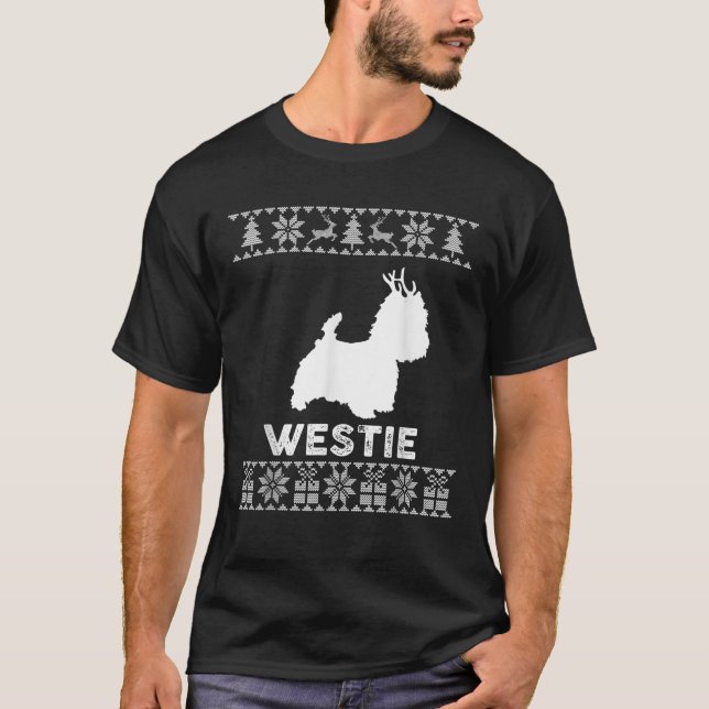 Westie Dog Lover Christmas Reindeer Ugly Christmas T-Shirt (Front)