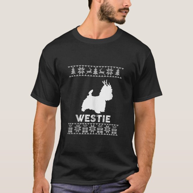 Westie Dog Lover Christmas Reindeer Ugly Christmas T-Shirt (Front)