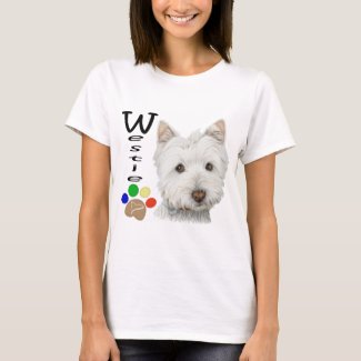 Westie Dog Paw Print Art Design T-Shirt