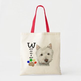 Westie Dog Paw Print Art Design Tote Bag