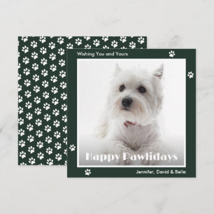 Westie Dog Paw Prints Photo Green Holiday Card