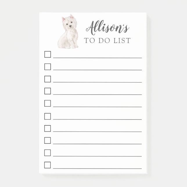 Westie Dog Personalised To Do List Post-it Notes (Front)