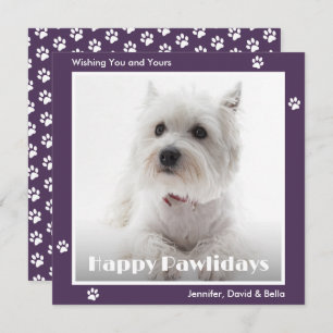 Westie Dog Pet Photo Paw Prints Purple Holiday Card