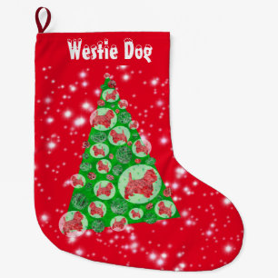 Westie Dog Silhouette Christmas Big Tree Large Christmas Stocking