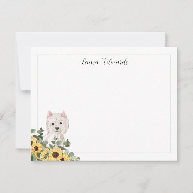 Westie Dog Sunflower Eucalyptus Personalised Card (Front)