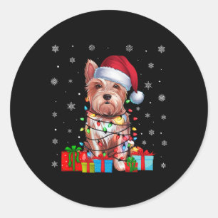 Westie Dog Ugly Xmas Lights Santa Hat Westie Dog C Classic Round Sticker