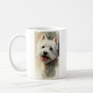 Westie dog watercolor portrait coffee mug