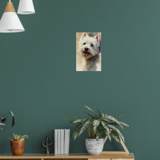 Westie dog watercolor portrait poster