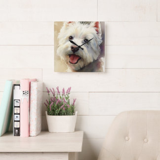 Westie dog watercolor portrait square wall clock