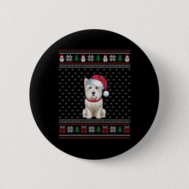Westie Dog Wearing Santa Hat Ugly Xmas Dog Lovers  6 Cm Round Badge (Front)