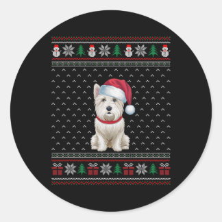 Westie Dog Wearing Santa Hat Ugly Xmas Dog Lovers Classic Round Sticker