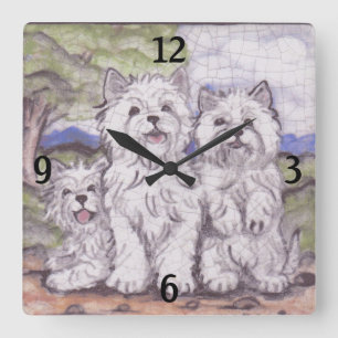 Westie Dog West Highland White Terrier Vintage Square Wall Clock