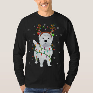 Westie Dog Xmas Lighting Reindeer Hat Westie Chris T-Shirt