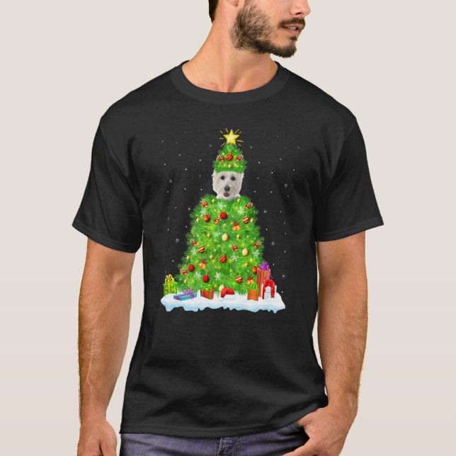 Westie Dog Xmas Lighting Tree Funny Westie Christm T-Shirt (Front)