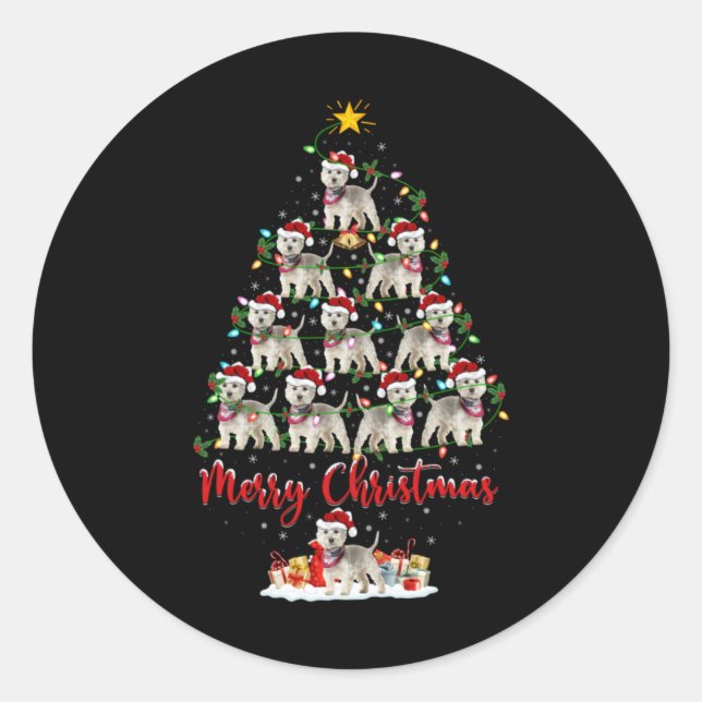 Westie Dog Xmas Lights Santa Westie Christmas Tree Classic Round Sticker (Front)