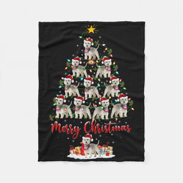 Westie Dog Xmas Lights Santa Westie Christmas Tree Fleece Blanket (Front)
