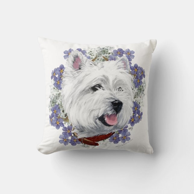 Westie Forget Me Not Cushion (Front)