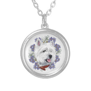 Westie Forget Me Not Silver Plated Necklace