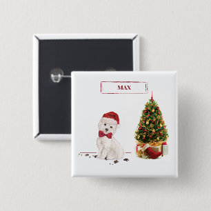 Westie Funny Christmas Dog with Tree 15 Cm Square Badge