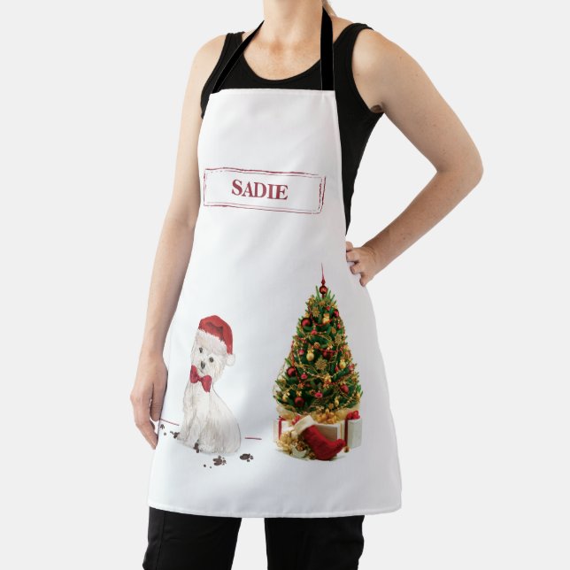 Westie Funny Christmas Dog with Tree Apron (Insitu)