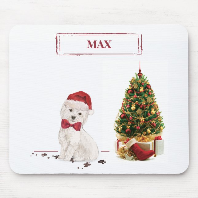 Westie Funny Christmas Dog with Tree Mouse Mat (Front)