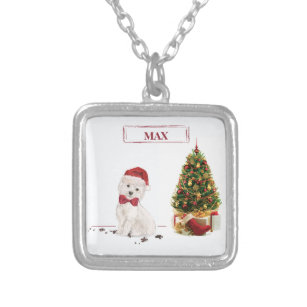 Westie Funny Christmas Dog with Tree Silver Plated Necklace