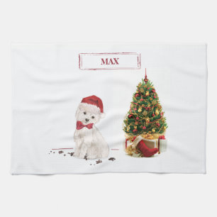Westie Funny Christmas Dog with Tree Tea Towel