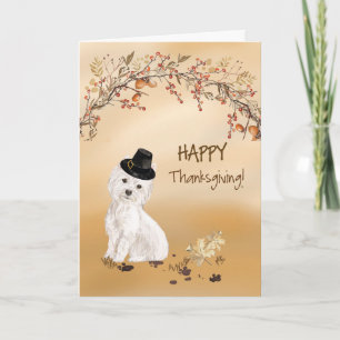 Westie Funny Pilgrim Hat Thanksgiving Card
