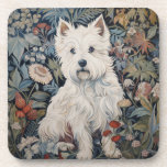 Westie Garden Tapestry in William Morris Style Coaster<br><div class="desc">Charming illustration of a sweet Westie or West Highland White Terrier in an old English garden in the style of William Morris.</div>