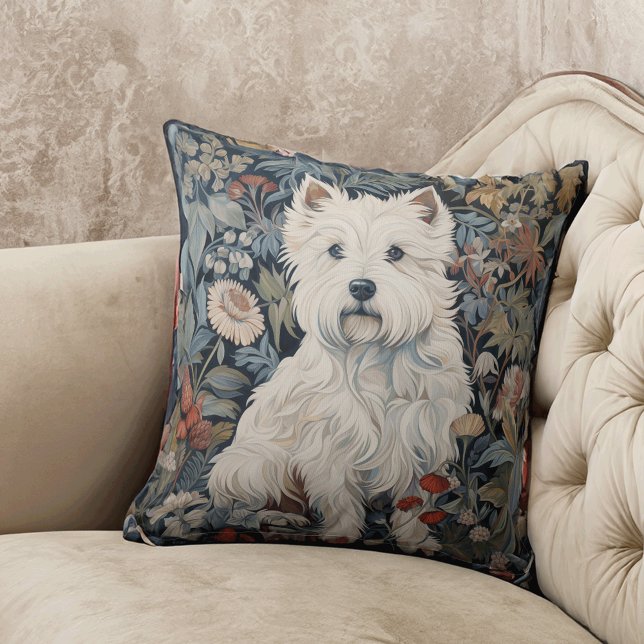Westie Garden Tapestry in William Morris Style Cushion (Creator Uploaded)