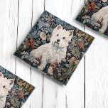 Westie Garden Tapestry in William Morris Style Glass Coaster<br><div class="desc">Charming illustration of a sweet Westie or West Highland White Terrier in an old English garden in the style of William Morris.</div>