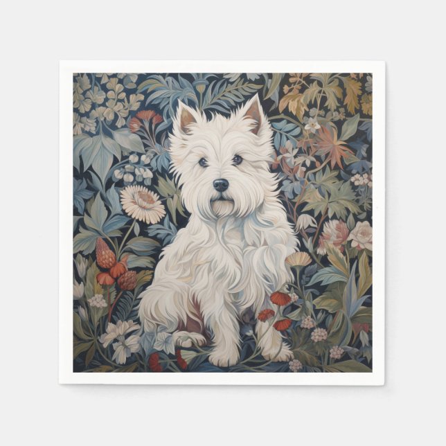 Westie Garden Tapestry in William Morris Style Napkin (Front)
